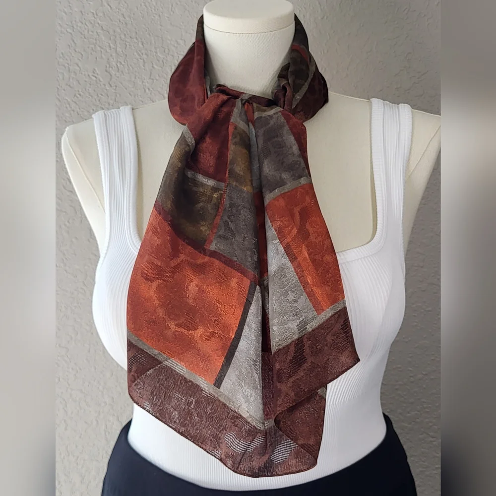 Chic Brown and Gray Geometric Scarf Wrap - 34 x 34 - Picture 2 of 9